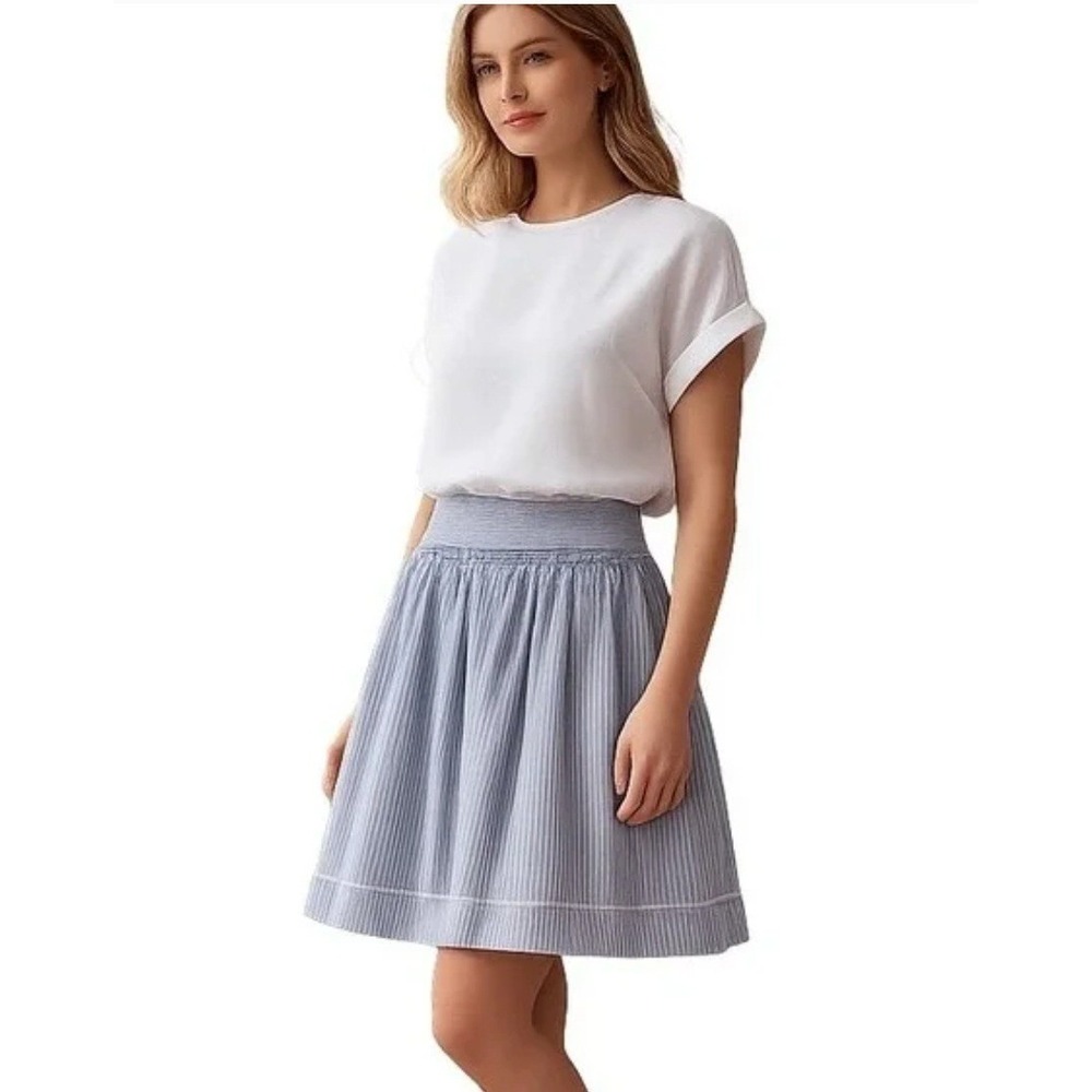 American Eagle Outfitters Blue White Pinstripe A-Line Cotton Skirt Women's 6